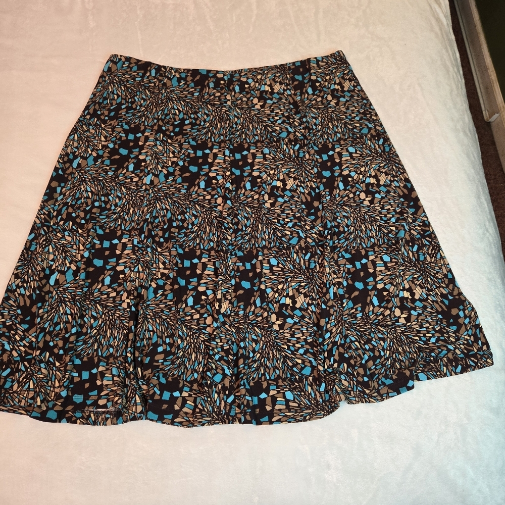 Sag Harbor Stretch Womens‎ XL Geometric Abstract Print A-Line Skirt Blue Brown